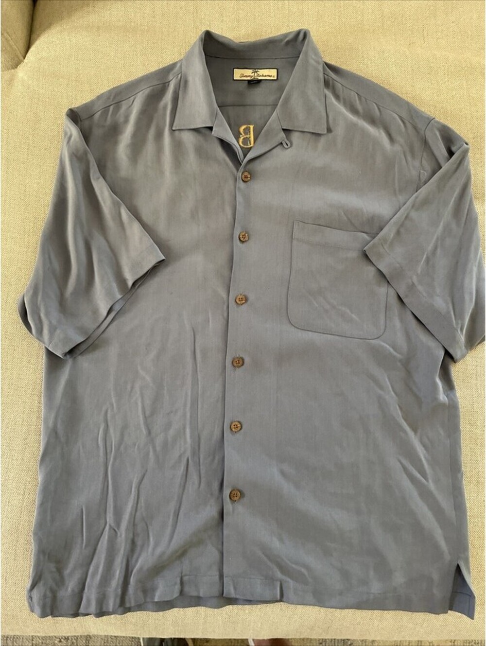 Tommy Bahama Embroidered Billfish Cowboy Silk Shirt Blue L